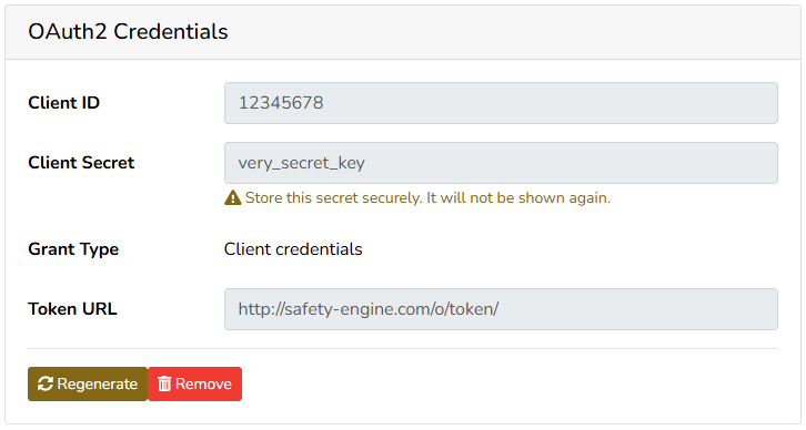 Generated OAuth2 Credentials